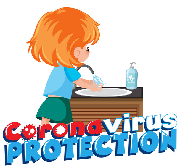 Girl cleaning hand to prevent Corona virus illustration - Vector, Image