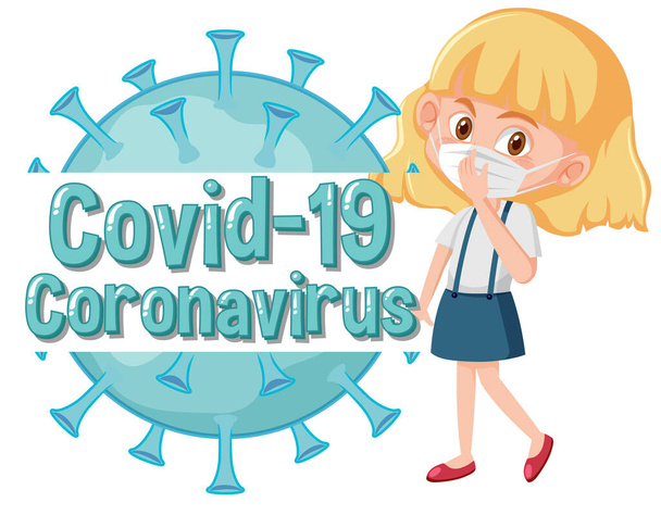 Poster design Coronavirus avec illustration fille et cellule virale
 - Vecteur, image