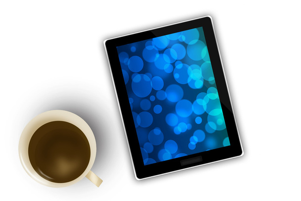 digitales Tablet und Kaffeetasse - Foto, Bild