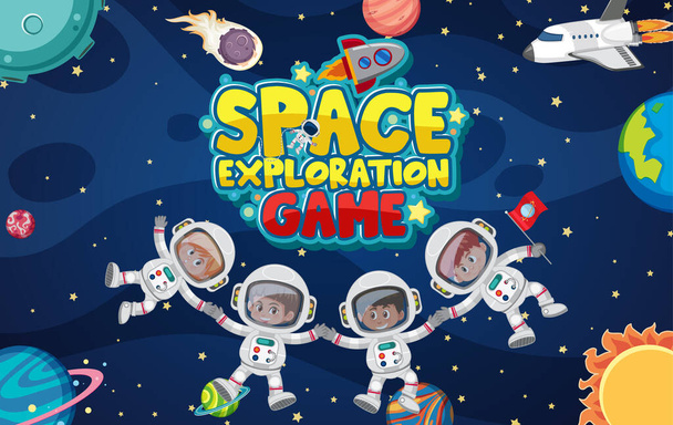 Diseño de póster para la exploración espacial con astronautas en la ilustración espacial
 - Vector, Imagen