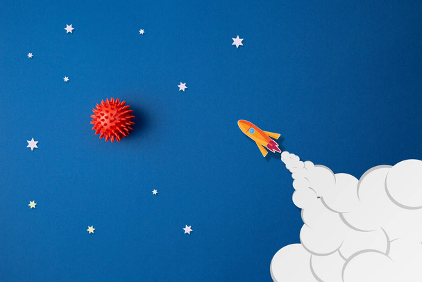 Astronot, yıldız ve roket ile mavi arkaplan - Fotoğraf, Görsel