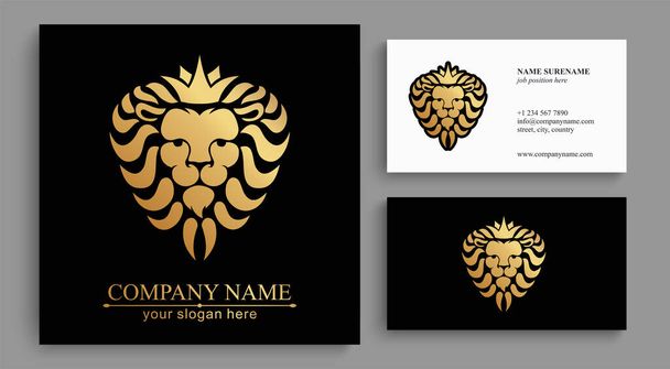 Logo del leone. Testa di leone con corona illustrazione vettoriale, emblema di design. Simbolo dell'azienda universale
. - Vettoriali, immagini