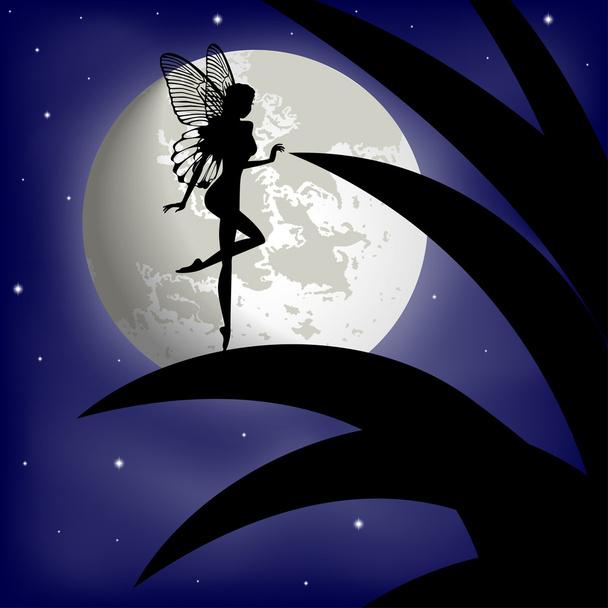 Silhouette fairy girl on a background with the moon - Vektör, Görsel