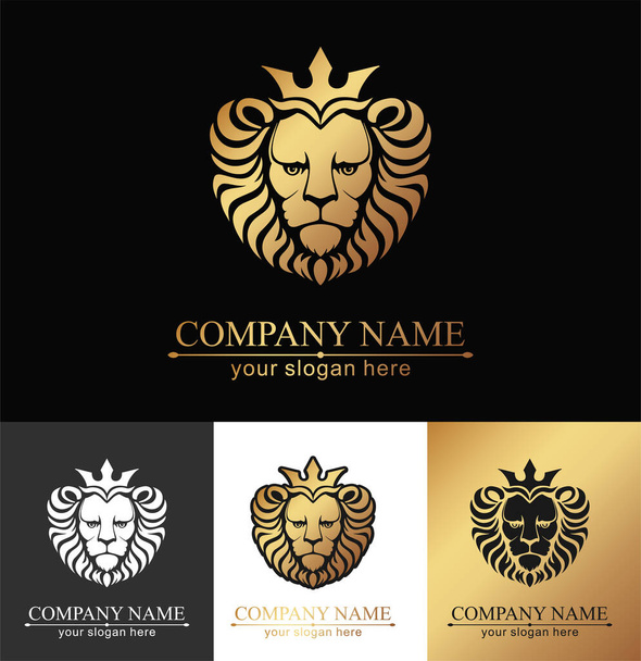 Logo del leone. Testa di leone con corona illustrazione vettoriale, emblema di design. Simbolo dell'azienda universale
. - Vettoriali, immagini