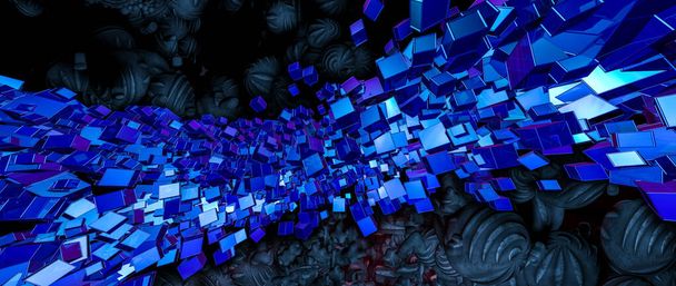 Abstract 3d rendering of chaotic structure. Sci-fi technology background. - Photo, Image
