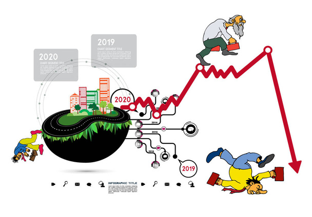 Влияние кризиса на мировую экономику и фондовые рынки. Иллюстрация концепции финансового кризиса - Вектор,изображение