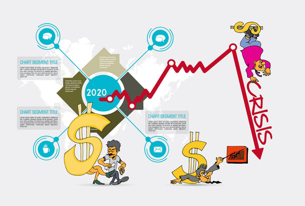 Crisis impact on global economy and stock markets. Financial crisis concept illustration - Vector, Image