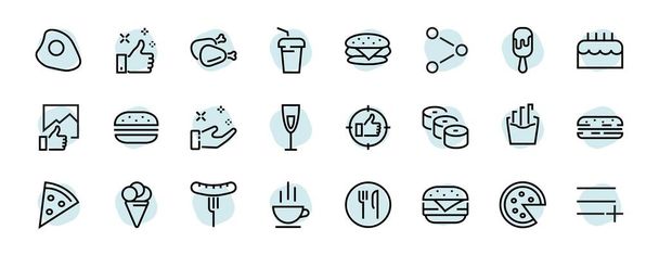   Eine einfache Reihe von Fast-Food-Symbolen im Zusammenhang mit der Vektorlinie. Enthält Symbole wie Pizza, Burger, Sushi, Fahrrad, Rührei und mehr. EDITABLE Schlaganfall. 480x480 Pixel perfekt, EPS 10 - Vektor, Bild