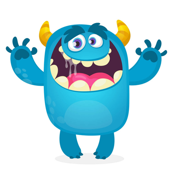 Cute furry blue monster. Vector bigfoot or troll character mascot. Design for children book, holiday decoration, stickers or print - ベクター画像