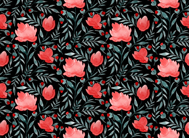 hand drawn seamless colorful bright pattern with colorful flowers - Fotoğraf, Görsel