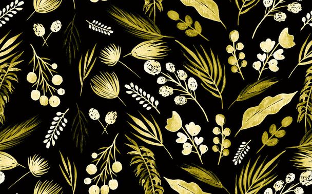 hand drawn seamless colorful bright pattern with colorful flowers and foliage  - Φωτογραφία, εικόνα