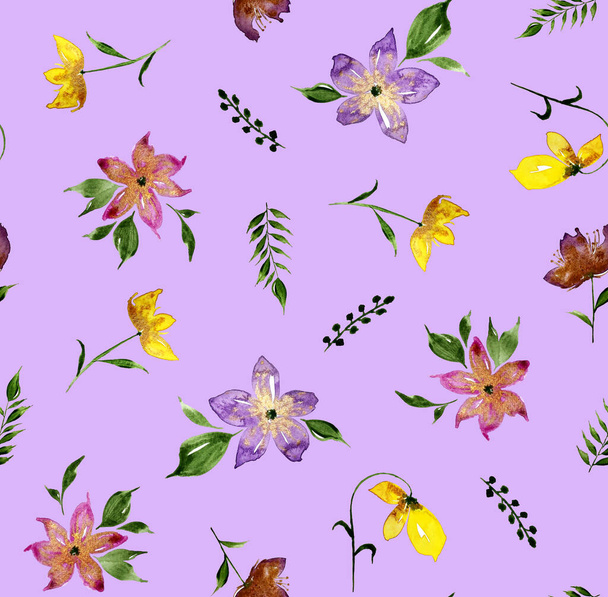 hand drawn seamless colorful bright pattern with colorful flowers - Zdjęcie, obraz