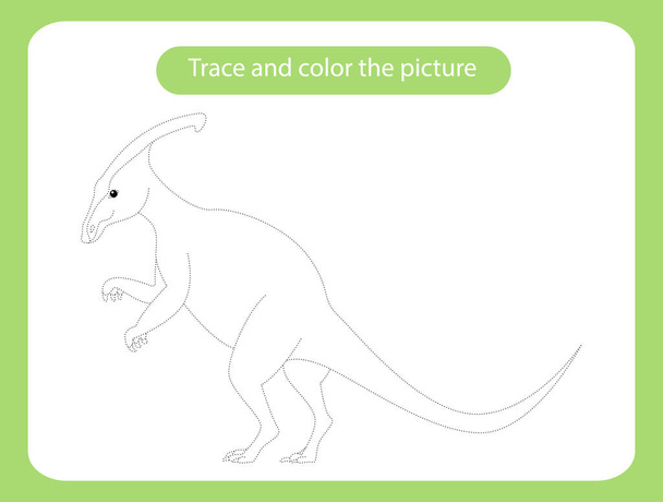 Hadrosaurus dinoszaurusz. Nyomon követése és színe a kép gyerekek oktatási játék. Kézírás és rajzolás gyakorlat. Dino téma aktivitás kisgyerekeknek, gyerekeknek. Vektorillusztráció. - Vektor, kép