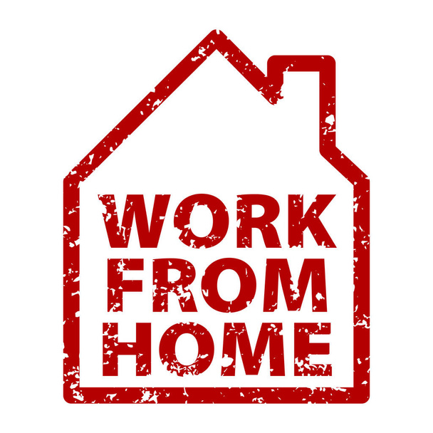 Work From Home rule red square rubber seal stamp on white background.  Stamp Work From Home rubber text  inside rectangle. Seal of silhouette house. Covid-19 infection sign. EPS 10 - Vektor, Bild