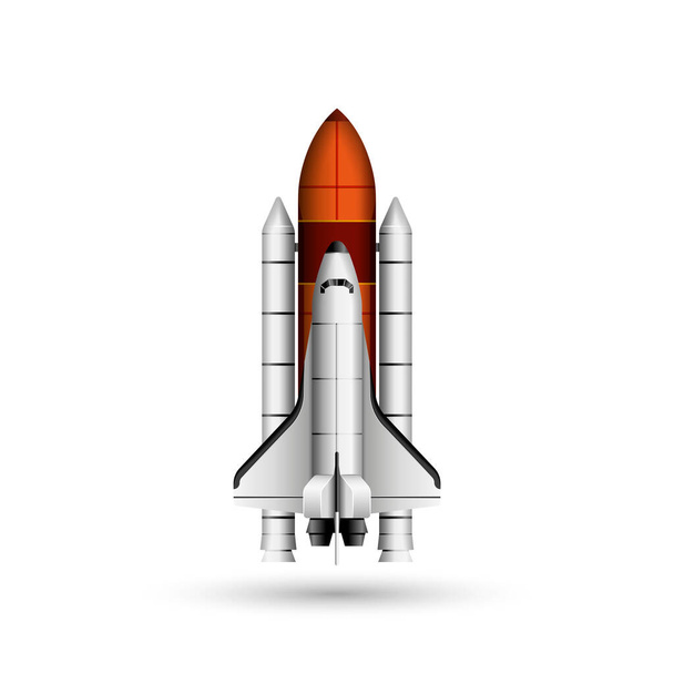 Ônibus espacial e foguete realista modelo 3d modelo mockup isolado em branco, nave espacial missão preparando-se para o lançamento
 - Vetor, Imagem