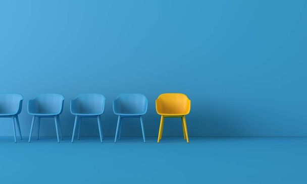 Yellow chair standing out from the crowd. Business concept. 3D rendering - Valokuva, kuva