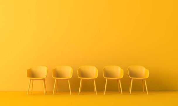 Row of yellow chairs. Business concept. 3D rendering - Valokuva, kuva