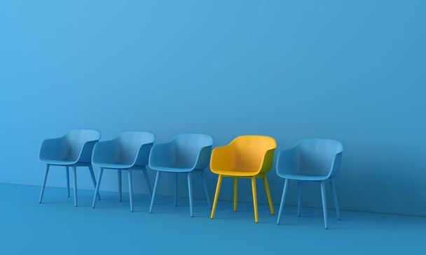 Yellow chair standing out from the crowd. Business concept. 3D rendering - Фото, зображення