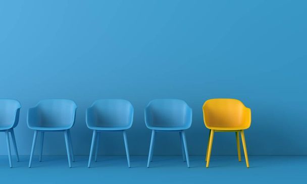 Yellow chair standing out from the crowd. Business concept. 3D rendering - Foto, Imagem