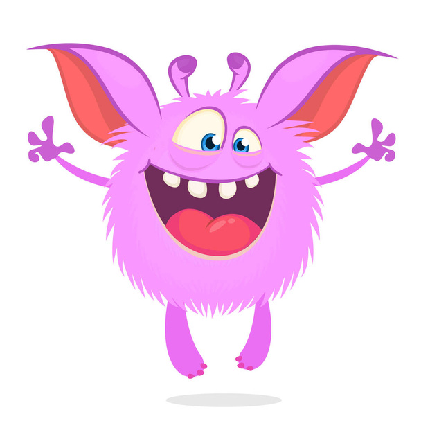 Funny cartoon pink monster. Vector illustration of monster exciting - Vektör, Görsel