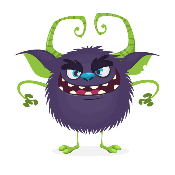 Angry cartoon black monster.  Halloween character. Vector illustration. - Vector, Image