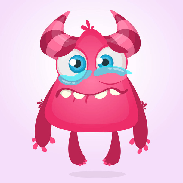 Cartoon pink adorable tiny monster character mascot crying with tear. Vector illustration for Halloween - Vector, Image