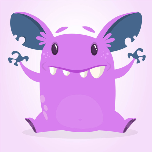 Cute happy cartoon monster character with big ears. Halloween vector illustration. - Vector, Image