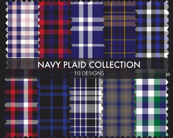 Navy Plaid, a cuadros, tartán colección de patrones sin costura incluye 10 diseños adecuados para textiles de moda y gráficos
 - Vector, imagen