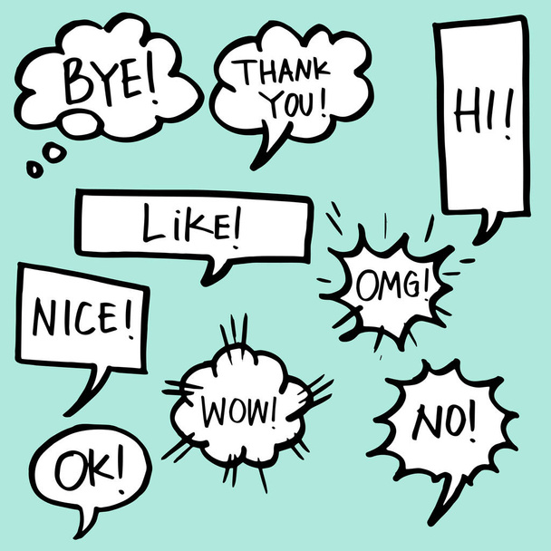 conjunto de discurso dibujado a mano burbuja cómica con texto
 - Vector, Imagen