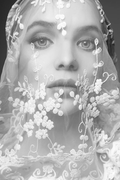 bride under a veil. Sensual beautiful young Woman. beautiful female Face - Fotografie, Obrázek