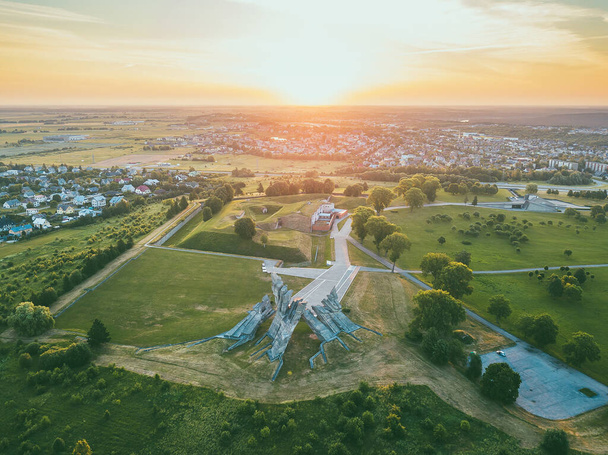 Drone aerial view of Memorial to the Victims of Nazism at Ninth Fort, Kaunas, Lithuania - Photo, Image