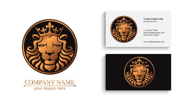 Lion logo. Lion head with crown - vector illustration, emblem design. Universal company symbol. - Vector, Image