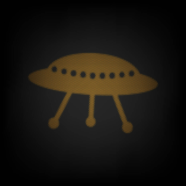 UFO einfaches Zeichen. Ikone als Gitter aus kleinen orangen Glühbirnen in der Dunkelheit. - Vektor, Bild
