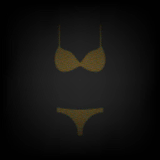 Women swimsuit sign. Icon as grid of small orange light bulb in darkness. - Vector, Image