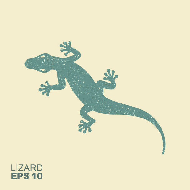 Lizard. Flat monochrome icon with a shabby effect. Vector illustration - Vector, imagen