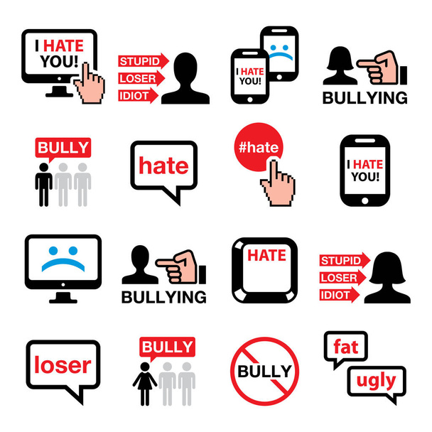 Cyberbullying, bullying online other people vector icons set  - Vector, Image