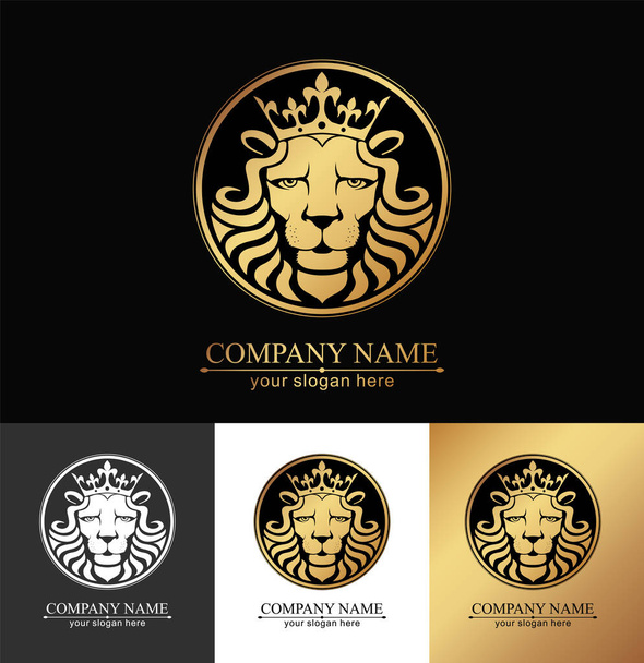 Lion logo. Lion head with crown - vector illustration, emblem design. Universal company symbol. - Vector, Image