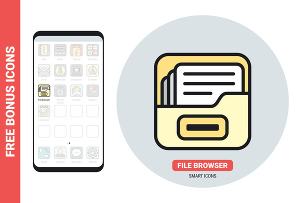 File manager of file browser applicatie icoon voor smartphone, tablet, laptop of ander slim apparaat met mobiele interface. Eenvoudige kleurversie. Bevat gratis bonus pictogrammen - Vector, afbeelding