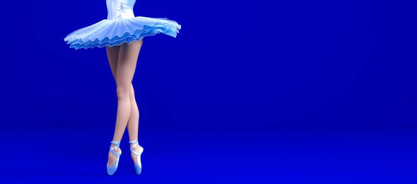 3D Ballerina legs blue classic pointe shoes and ballet tutu. Dancing woman. Ballet dancer. Studio photography. Conceptual fashion art render. Modern trend color 2020-Phantom Blue. Copy space - Fotó, kép