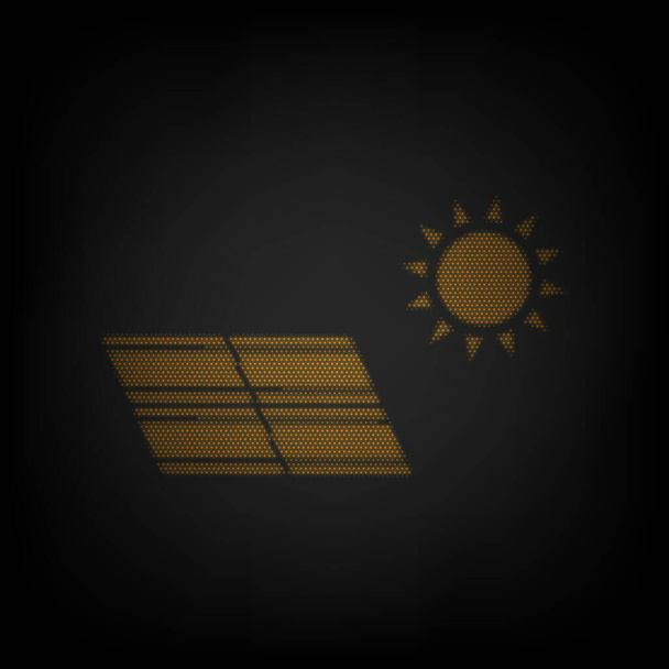 Zonne-energie paneel. Eco trend concept teken. Ikoon als raster van kleine oranje gloeilamp in het donker. - Vector, afbeelding
