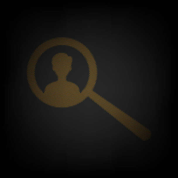 Search for employees and job. Icon as grid of small orange light bulb in darkness. - Vector, Image