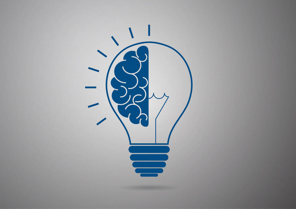Logo puoli hehkulamppu ja aivot eristetty harmaalla pohjalla. Luovuuden symboli, idean käsite, mieli, ajattelu. Vektorin kuvitus suunnittelullesi
. - Vektori, kuva