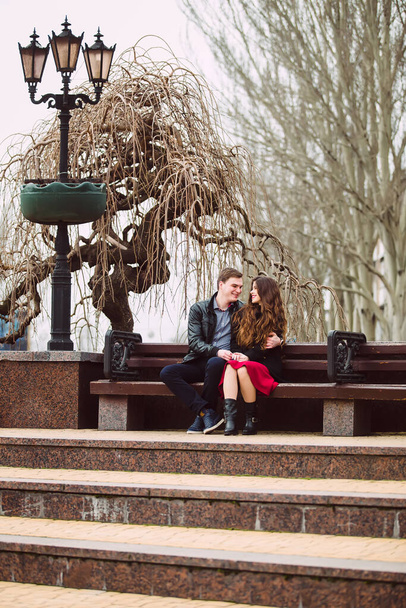 Loving couple sitting on a bench - Photo, Image