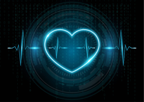 vOrvosi kutatás az emberi egészség, kardiológiai vizsgálat, modern technológia. Absztrakt vektor illusztráció egy emberi szív egy futurisztikus háttérrel. - Vektor, kép