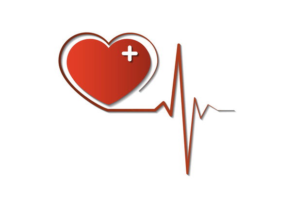 Icona del cuore con segno del battito cardiaco. Progettazione etichetta attrezzature ospedaliere concetto isolato su insegna bianca. Illustrazione vettoriale per il tuo design
. - Vettoriali, immagini