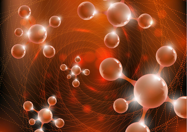 明るい3次元分子を持つ未来的な化学ベクトルナノテクノロジーの背景。科学、化学、物理、教育、その他のプロジェクトのためのベクトル図. - ベクター画像