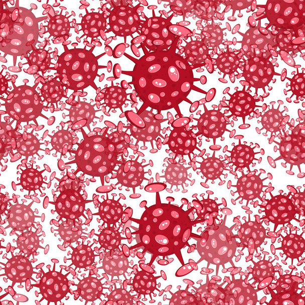 Seamless pattern on white. Cartoon concept coronavirus COVID-19 nCov 2019 virus vector illustration - Vetor, Imagem
