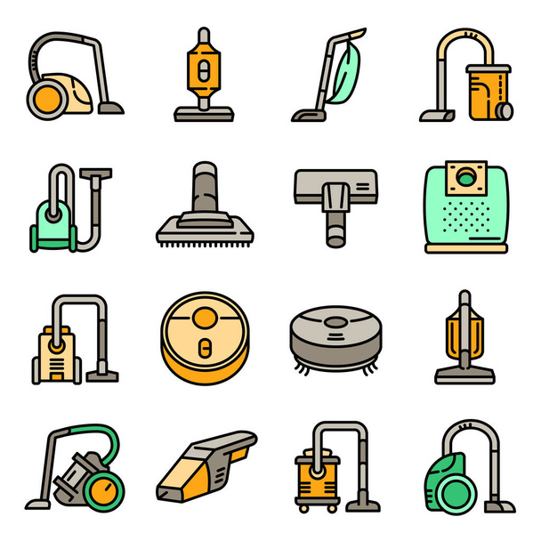 Vacuum cleaner icons set, outline style - Vettoriali, immagini