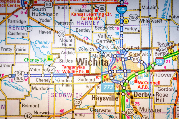 Wichita Usa mapa tło podróży - Zdjęcie, obraz