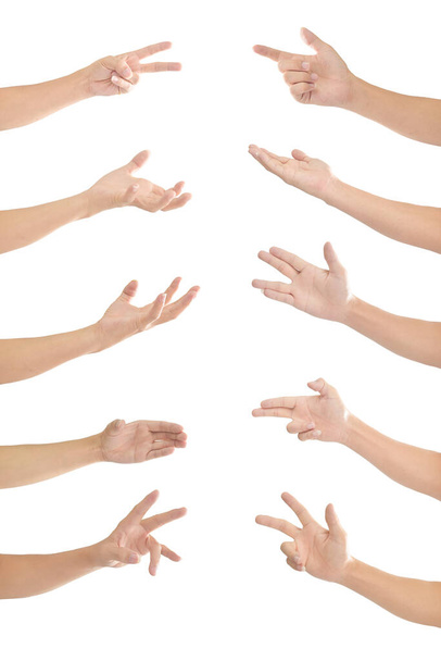 Colección de manos humanas en gesto múltiple aislado sobre fondo blanco con recorrido de recorte
. - Foto, Imagen